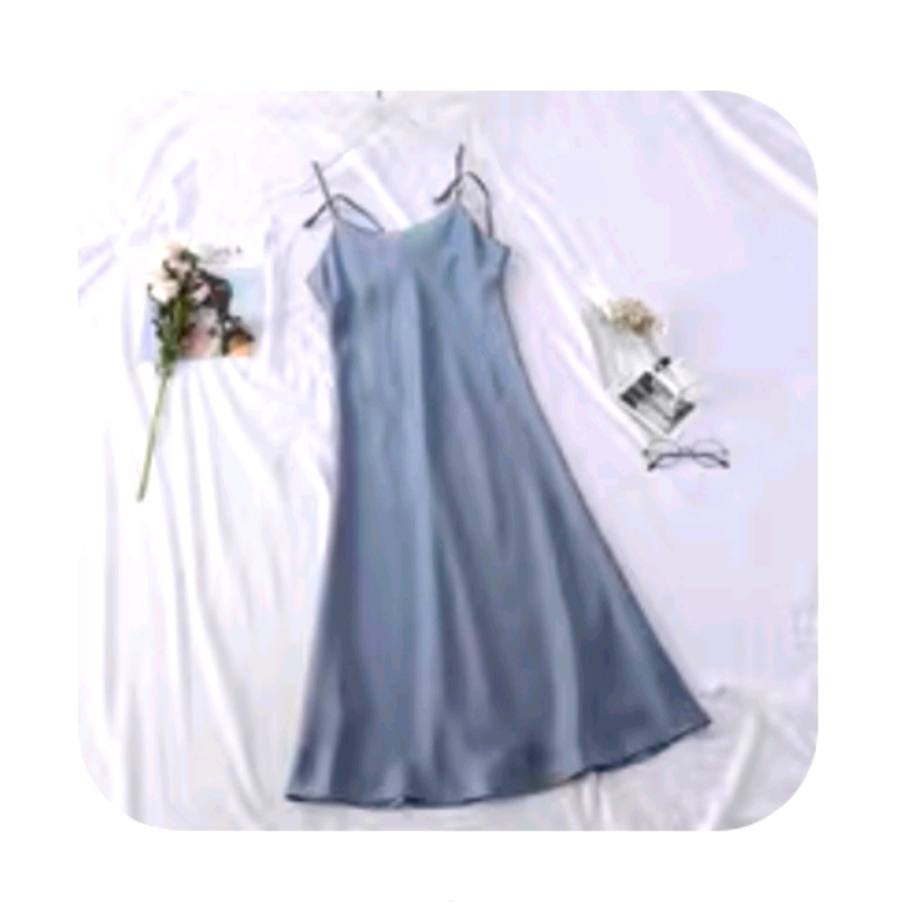Blue satin midi dress